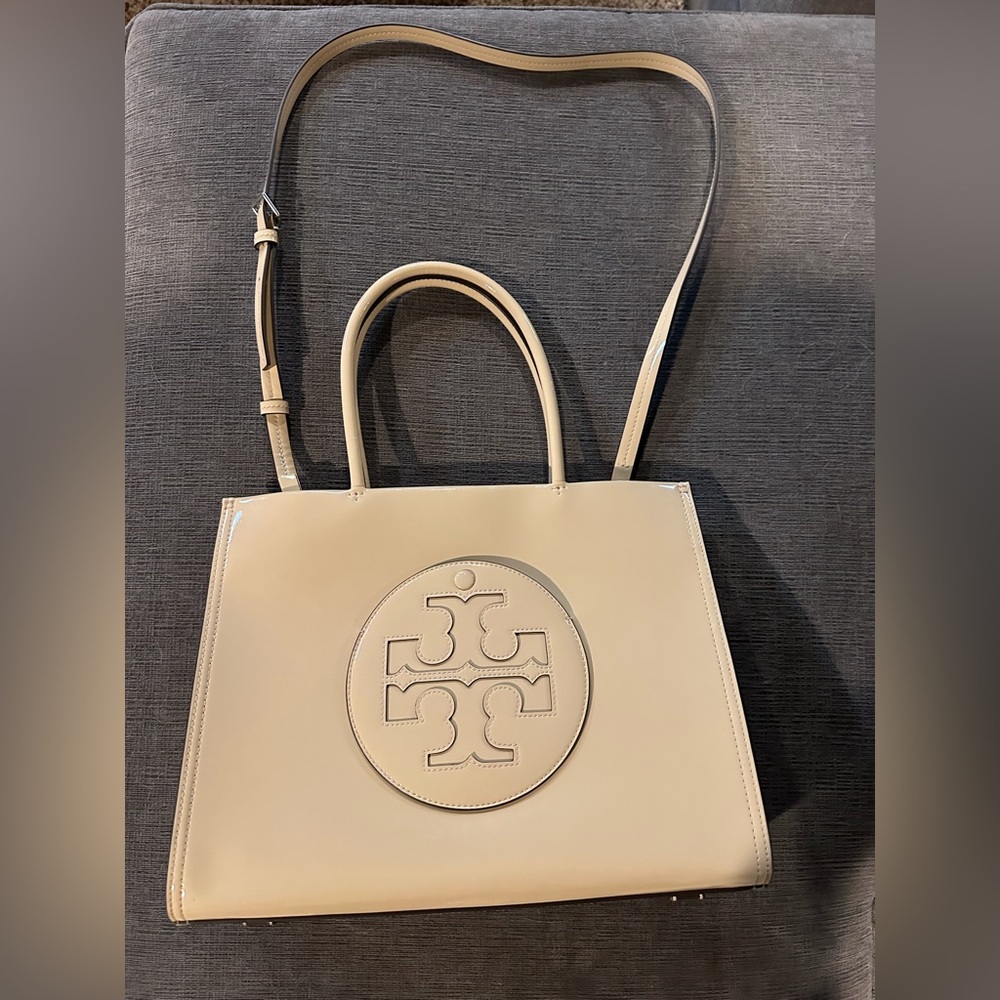 Tory Burch Small Ella Bio Tote 👜 in Patent Soft Serve 🍦 Vanilla